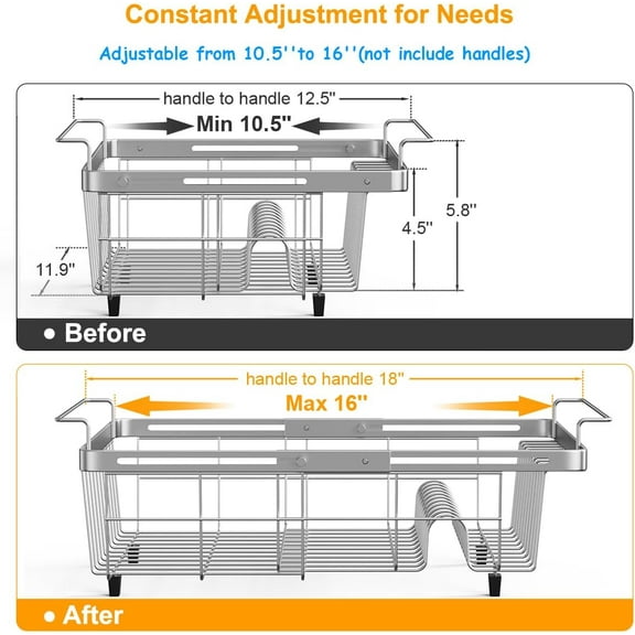 Expandable Dish Drying Rack in Sink, Stainless Steel Rustproof Over Sink Drainer with Utensil Holder for RV Kitchen