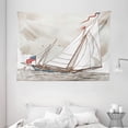 thumbnail image 1 of Vintage Tapestry, Illustration of a Retro View of Antique American Yacht with Flags Ocean, Wall Hanging for Bedroom Living Room Dorm Decor, 80W X 60L Inches, Light Grey Tan White, by Ambesonne, 1 of 2
