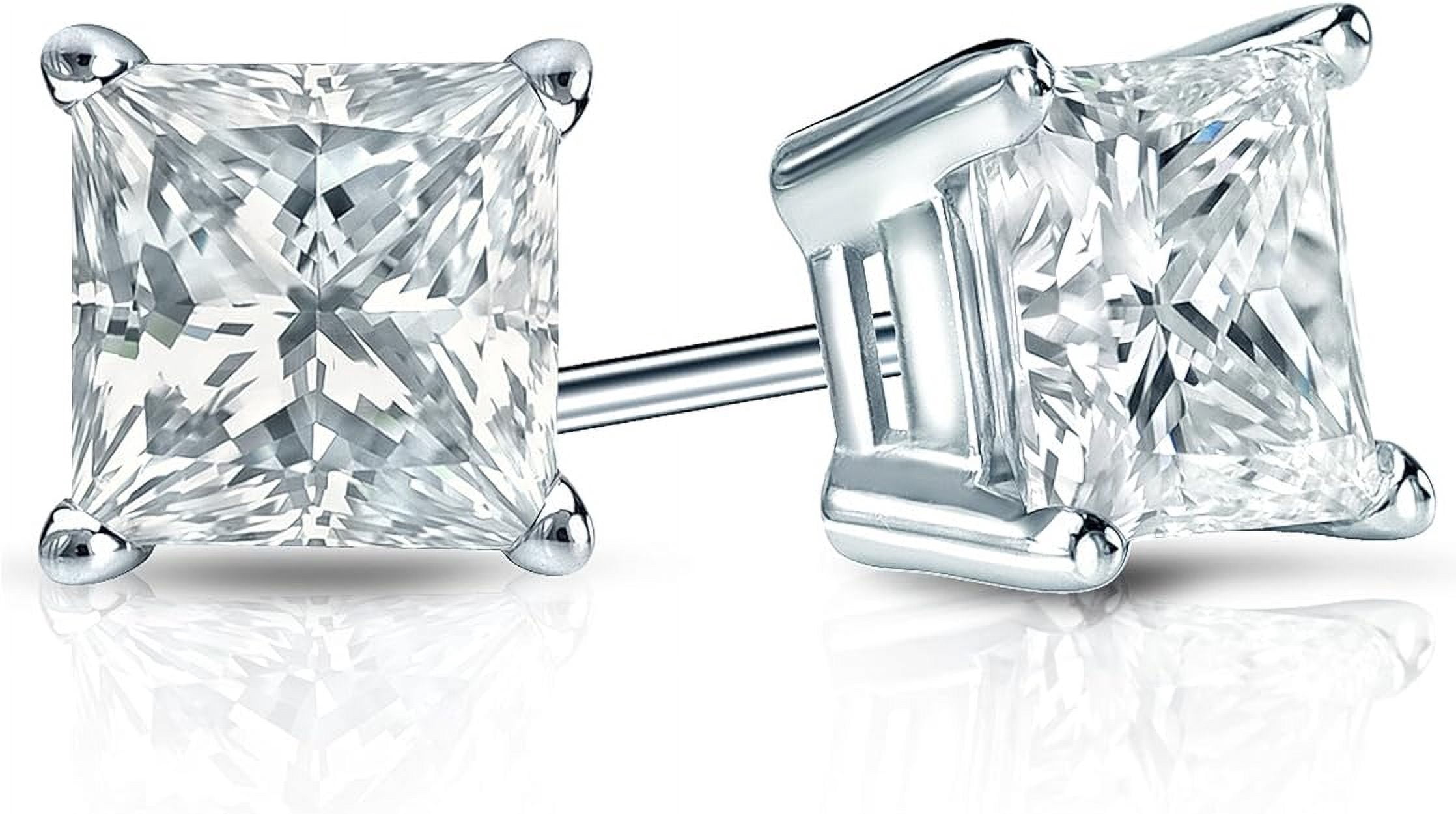 Divine Creation 1.35 Ct Princess Cut White Diamond Screw Back Stud Earring's 14K White Gold Plated For Women's 925 Sterling Silver