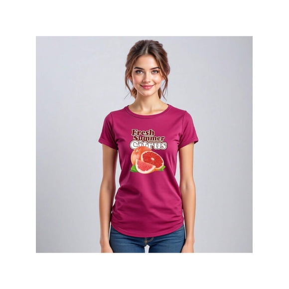 Playera Con Estampado De Fresh Summer Citrus – Dale Sabor y Color a tu Verano Ropa Para Mujer Color Rosa Dorado Talla Grande Marca Emil SaEs