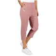thumbnail image 2 of Tnhcen Women's Solid Color Stretch Straight Leg Capri Pants Elastic Waist Zipper Pocket Workwear Cargo Pants Matte Finish Casual Length Trousers S-2XL, 2 of 9