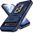 thumbnail image 1 of Tianle for Google Pixel 8A Case with Slide Camera Cover+Screen Protector(1 Pack), 360° Rotated Ring Kickstand Military Grade Shockproof Heavy Duty Protective Cover, Navy Blue, 1 of 7