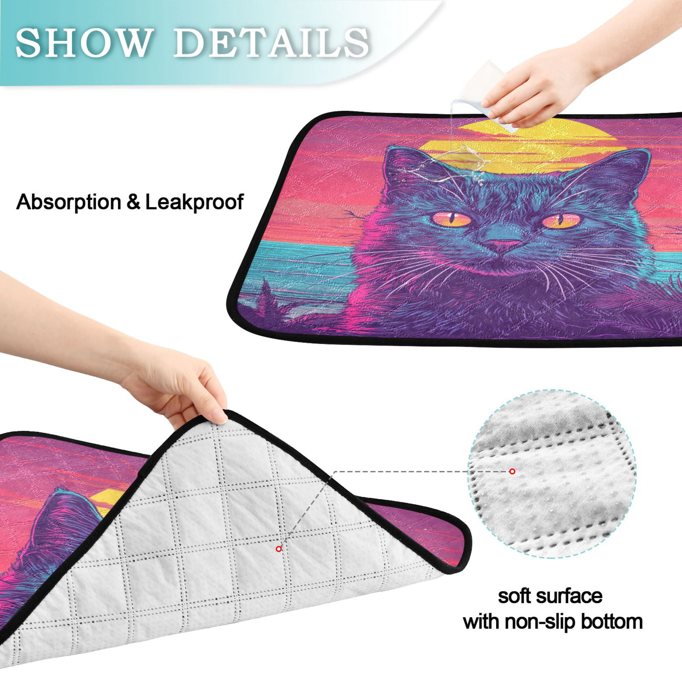 Qxltty Cat before Sunset Cat litter Pads Pet Set of 3 Diaper Mats Center Anti-leakage Layer Absorbent Soft and Comfortable