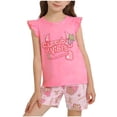 thumbnail image 2 of NAISIBABY Kids Girls Outfit Sets, Cute Graphic Ruffles Sleeveless Shirt & Shorts Summer Fashion Clothes 2-Piece Watermelon Red 2T, 2 of 6