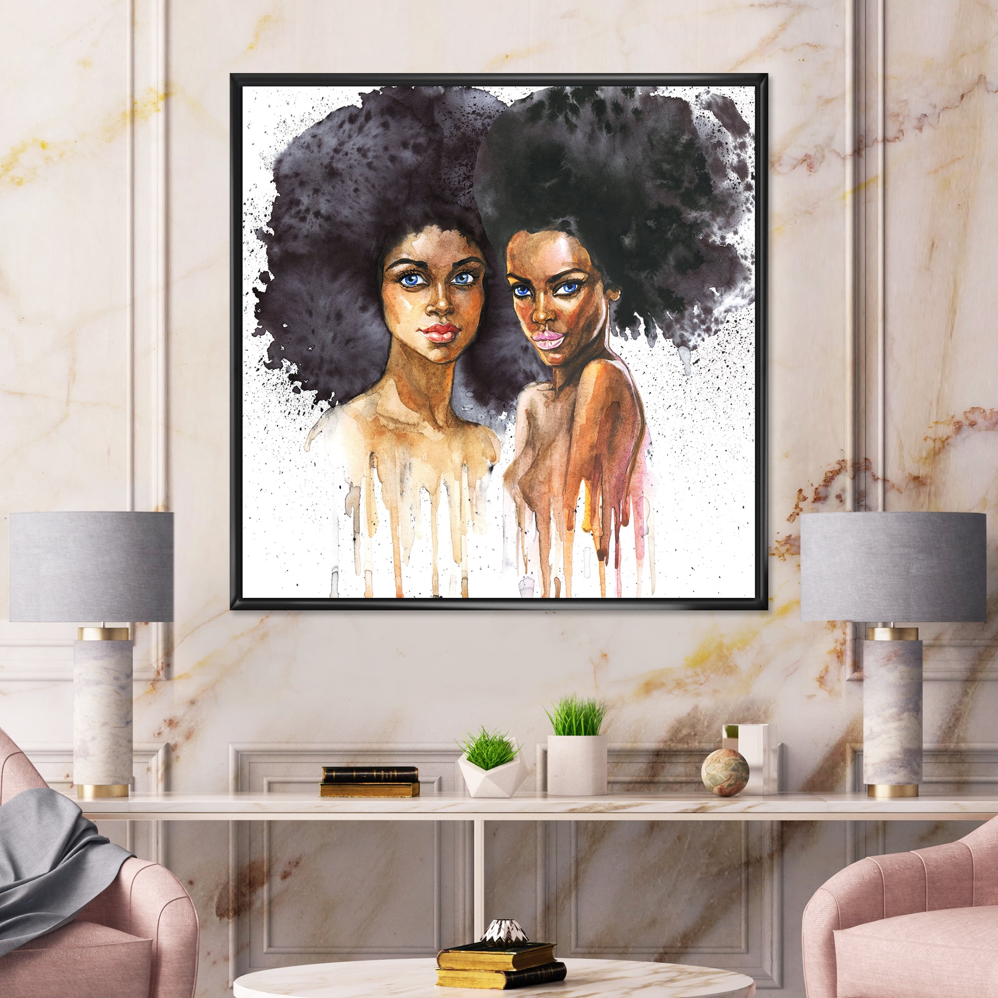 Designart 'Portrait of Two African American Women' Modern Framed Canvas Wall Art Print