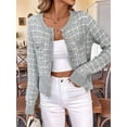 thumbnail image 4 of Womens - Blazer à Carreaux Habillé Décontracté Bouton devant Cardigan Col Rond Manches Longues Texture Tricot Vestes Gris P, 4 of 9
