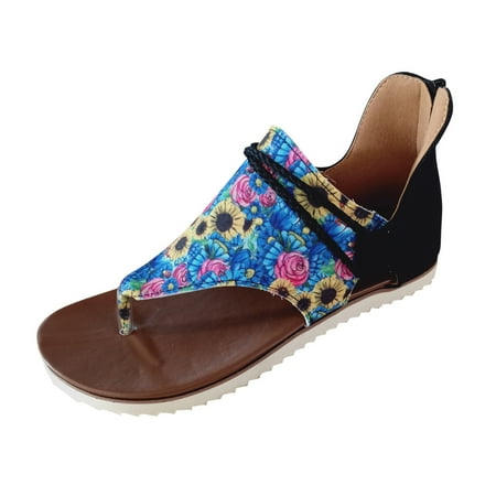 

JINMGG Sandals for Women Plus Clearance Summer Women Summer Clip-Toe Sunflower Shoes Zipper Comfy Flats Casual Beach Sandals Blue 41