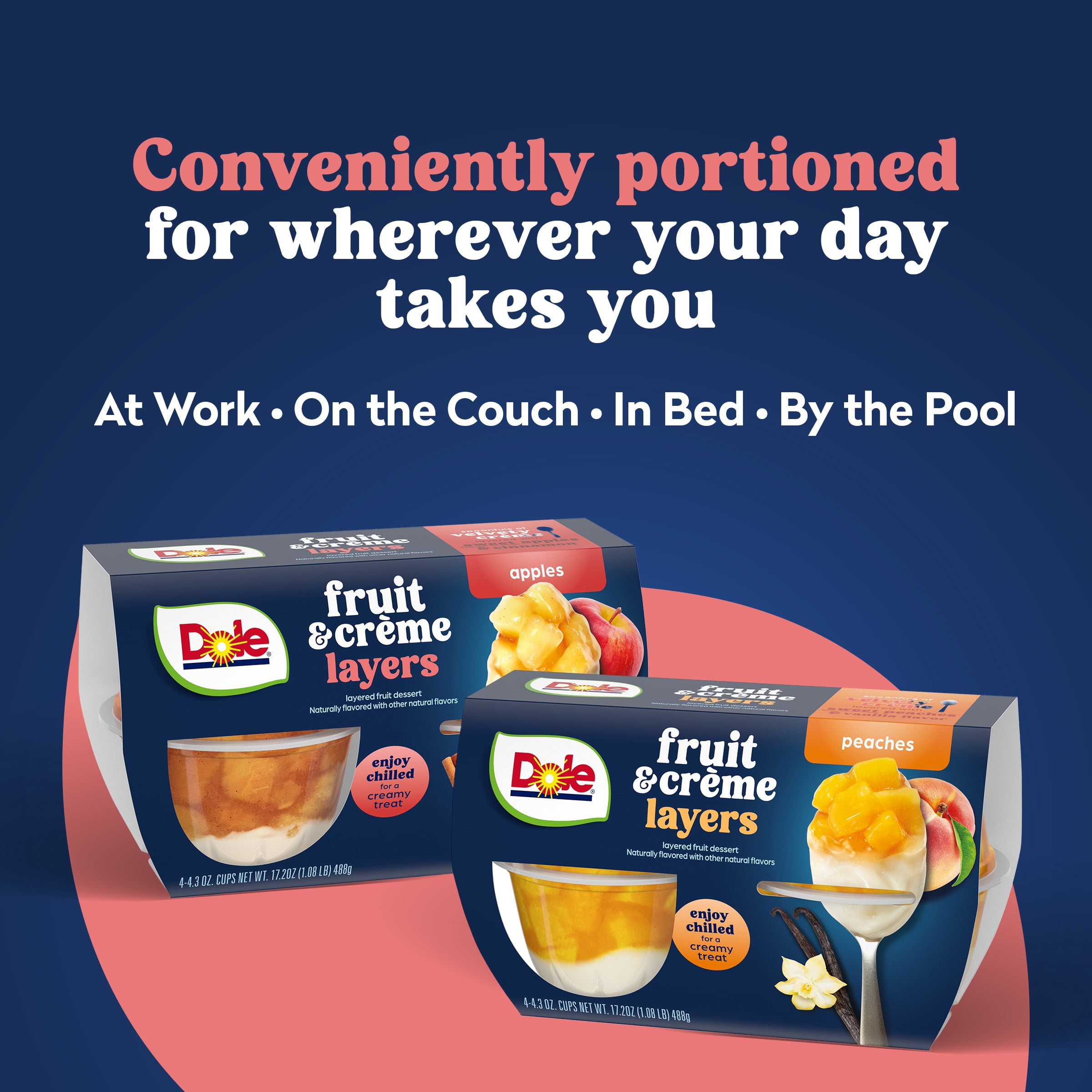 (6 pack) Dole Fruit Bowls Apples & Creme Layers Snacks, 4.3oz 4 Total Cups