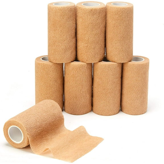 Cohesive Bandage Wrap (4 Inches X 5 Yards), 8 Pack Self Adhesive Bandage Vet wrap for First Aid, Sports, Ankle, Wrist, Sprains & Swelling, Human, Animals