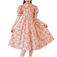 thumbnail image 2 of Économies d'Été! Robe d'Été pour Enfants, Robes Décontractées pour Filles en Solde, Manches Florales pour Filles de 8-14 Ans Style Peinture à l'Huile Française Robe à Manches Courtes Col Rond, 2 of 5