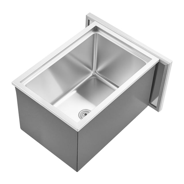 KFFKFF Drop in Ice Chest, 20"L x 14"W x 12"H Stainless Steel Drop in Cooler, 31.7 Quart Commercial Ice Bin with Pot Lid for Outdoor Kitchen Patio Bar, Drain-pipe Set Included, for Cold Wine Beer