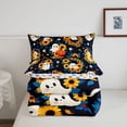 thumbnail image 5 of Homewish Playful Halloween Ghost Queen Comforter Set,Sunflower Pumpkin Floral Print Comforter Sets Queen,Dark Navy Orange,Halloween Reversible,3pcs,1 Comforter and 2 Pillowcases, 5 of 7