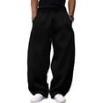 thumbnail image 2 of Domuza Men's Wide Leg Loose Sweatpants Open Bottom Drawstring Workout Gym Baggy Pants with Pockets Black M, 2 of 4