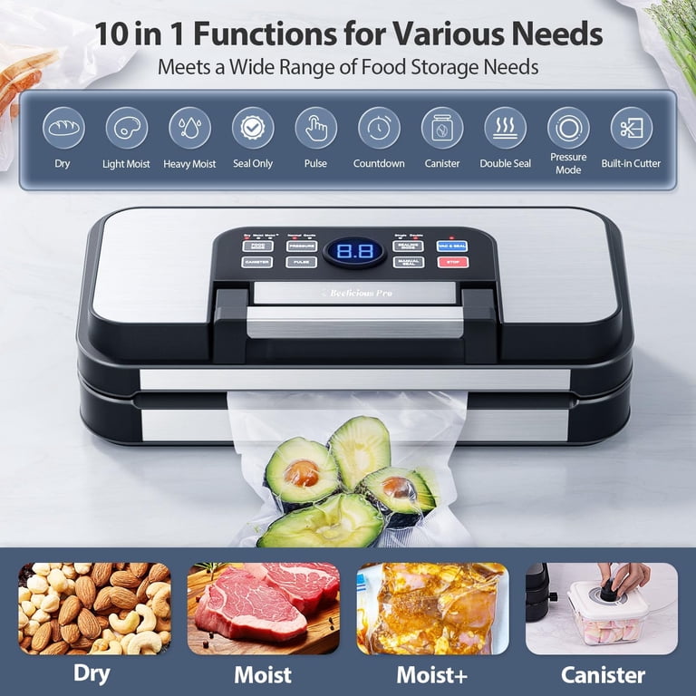 Sandifeng Full Automatic Vacuum Sealer Machine - 10-in-1 Functions With Built-in Cutter & Bag Storage (Silver Gray)