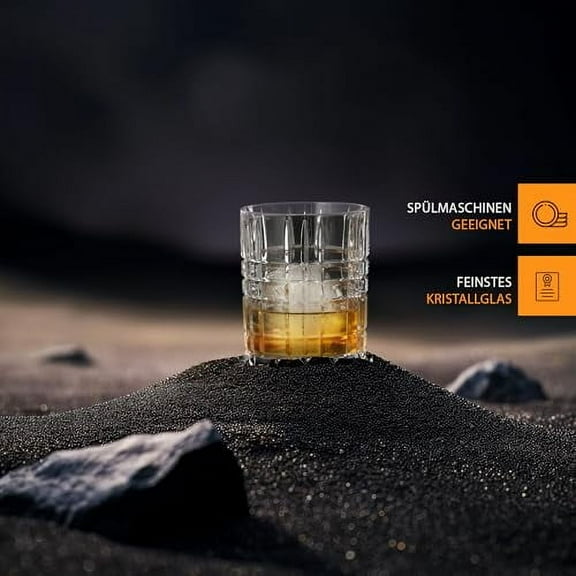 Nachtmann Square 11 Oz Whiskey Glass (Set of 4) - Crystal Double Old Fashioned Glasses, Modern Linear Rock Glasses for Cocktails & Bourbon, Dishwasher Safe Drinkware - Restaurant &