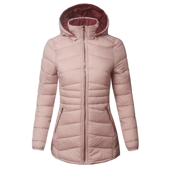 FashionOutfit Women's Casual Quilted Reversible Detachable Hoodie Packable Puffer Jacket