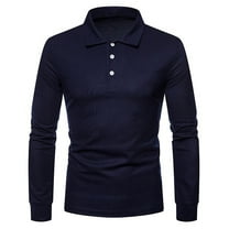 zbxnLI Men's Classic T-Shirts Long Sleeve Golf Shirts Collar Buttoned Lightweight Slim Tee Solid Color