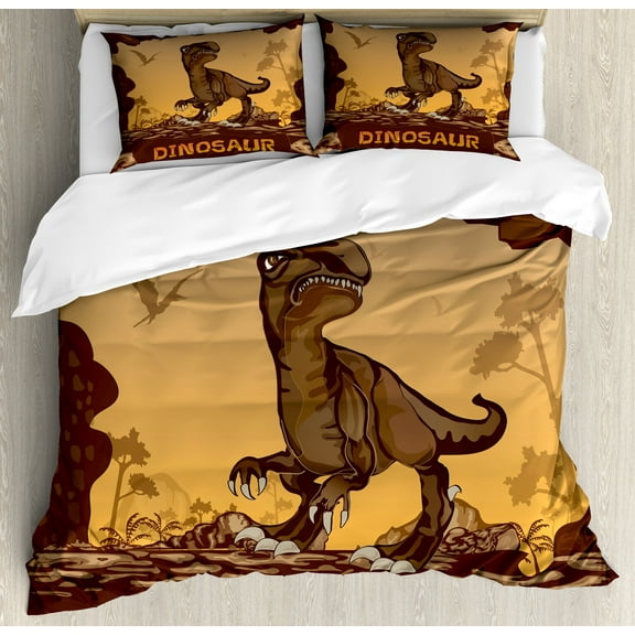 Ambesonne Nautical Duvet Cover Set, Giant Dinosaur Cliffs, King, Apricot Redwood
