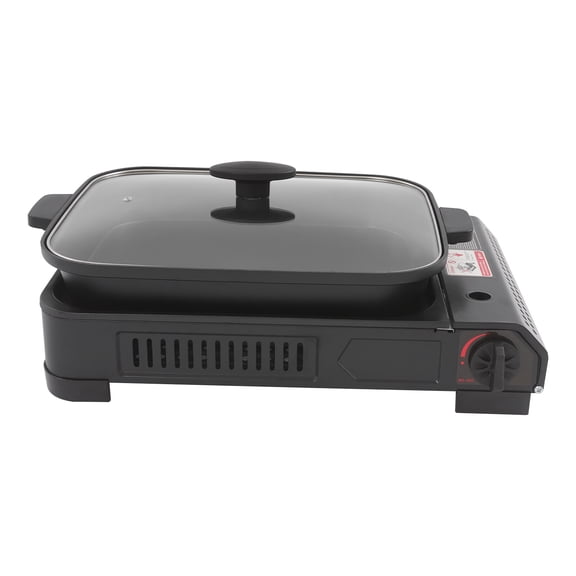 ToppiJoy 2100W Tabletop Gas Grill Butane Stove, Portable Bbq Grill Propane with Grill Pan Rack and Lid, Camping Stove Instant Ignition for Cooking, Patio Backyard, Camping, RV