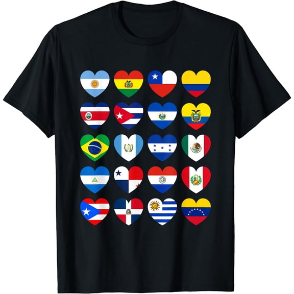 National Hispanic Heritage Month All Countries Flags Hearts T-Shirt