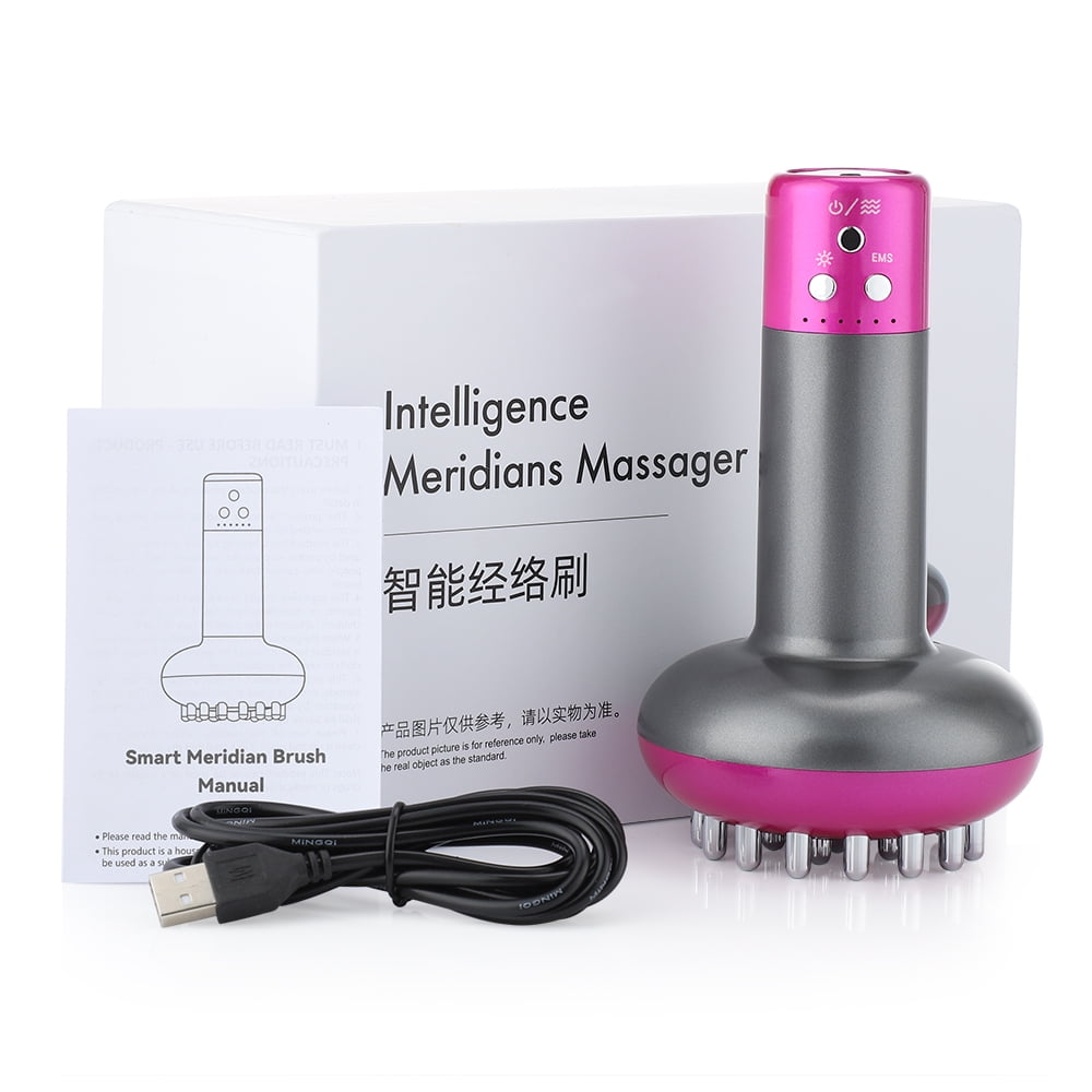 Flaremore Electric Meridian Brush,Massage Meridian Brush with Red Light,Heating Scraping Device,6 Gears Microcurrent Vibration and Hot Compress,Purple