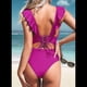 thumbnail image 4 of Traje de Baño de una Pieza con Volantes para Mujer, Cuello en V, Cordones, Rosa, Rojo, L, 4 of 6