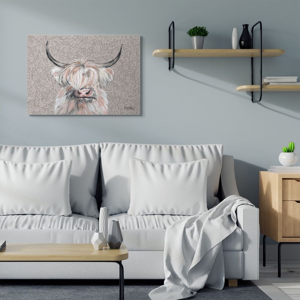 Stupell Industries Grumpy White Buffalo on Floral Print Farm Animal Canvas Wall Art Design by Michele Norman