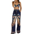 thumbnail image 2 of KOMOO 2Pcs Women's Plus Boho Outfits Peacock Print V-Neck Sleeveless Crop Tops Wide Leg Loose Pants, 2 of 9