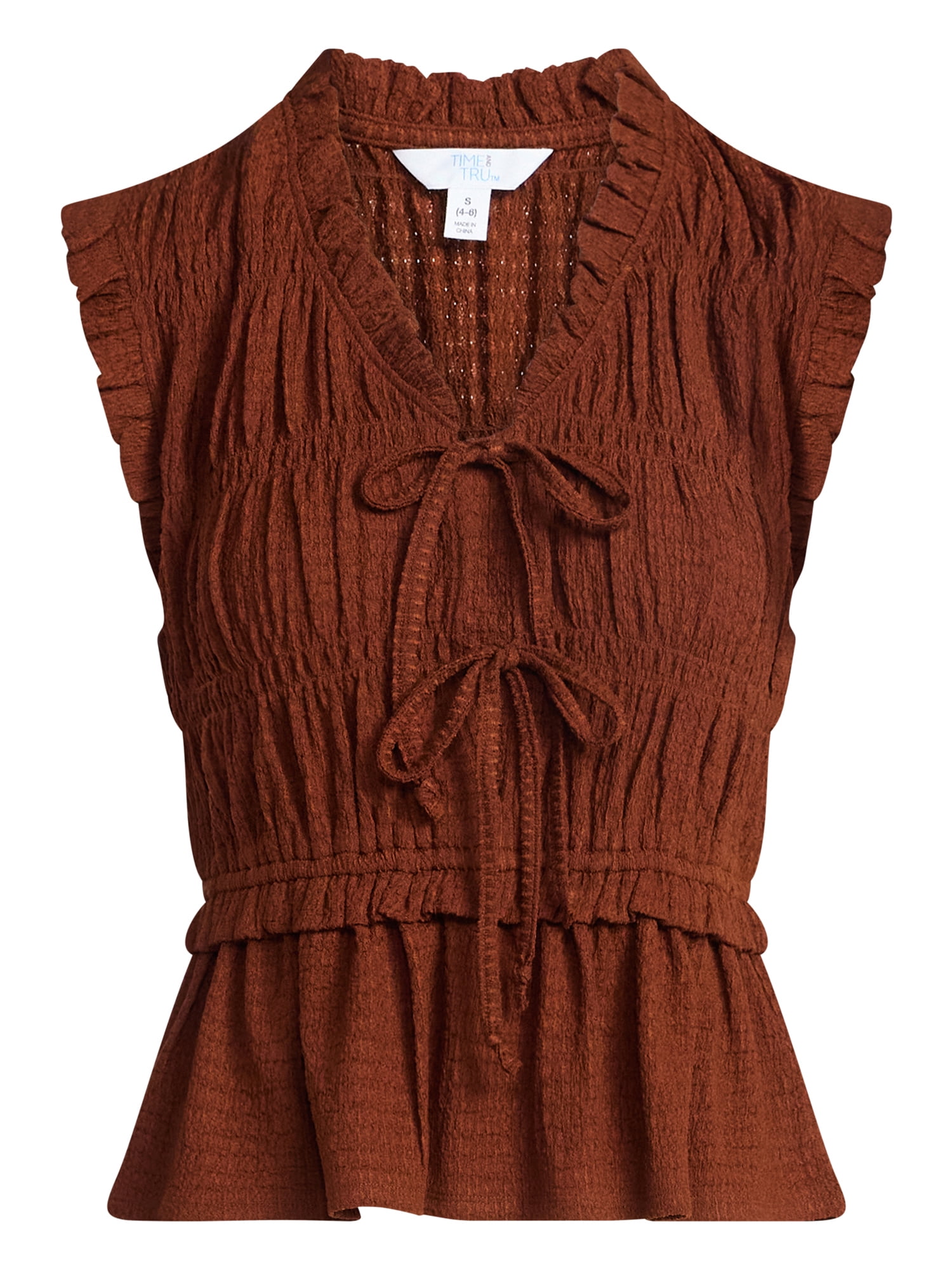 Time and Tru Women's Textured Tie Front Top, Sizes XS-XXXL