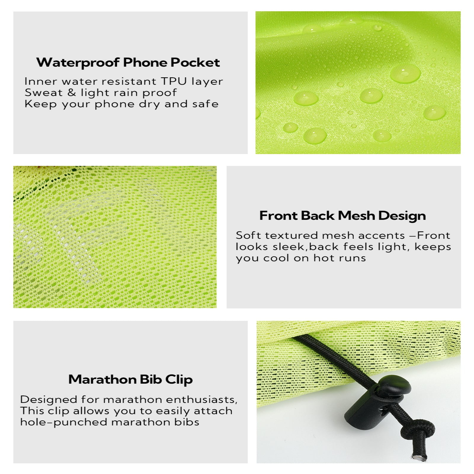 WATERFLY Unisex Adjustable Sports Jogging Fitness Nylon Running Waist Belt Elastic Band,Fluorescent Green