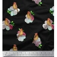 thumbnail image 1 of Soimoi Black polyester Crepe Fabric Floral & American Robin Bird Print Fabric by The Yard 42 Inch Wide, 1 of 1