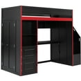 thumbnail image 5 of Harper & Bright Designs Twin Size Gaming Loft Bed with Desk & Storage Stairs, Solid Wood Loft Bed with LED Lights, Wardrobe and Shelves, Space-Saving Gaming Bed, Black, 5 of 13