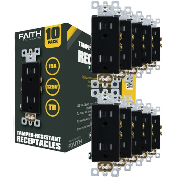 Faith Tamper-Resistant Outlet, 15A 125V Decorator Receptacles, UL-Listed, Black