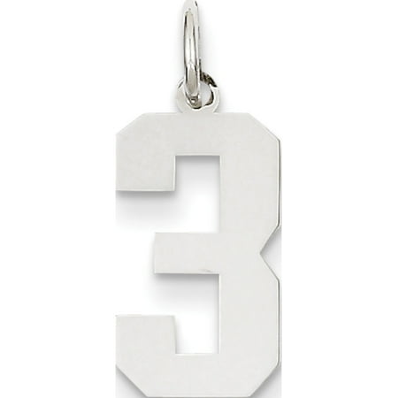 - Leslies Fine Jewelry Designer 14k White Gold WG Medium Polished Number 3 (8x21mm) Pendant Gift Box Included
