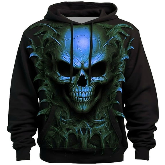 Hoodies for Men Casual Halloween Pullover Skeleton Print Long Sleeve Hooded Sweatshirt Loose Warm Comfortable Streetwear Mens Sweatshirts Blue L