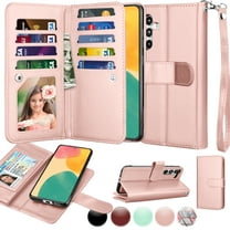 Galaxy S23 FE 5G Case, Samsung S23 FE 5G Wallet Magnetic Detachable with 9 Card Holder for Women Men, Luxury Leather Wristlet Strap Carrying Folio Flip Cover for Samsung Galaxy S23 FE 5G, Pink