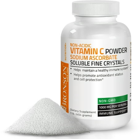 Non Acidic Vitamin C Powder Sodium Ascorbate Non GMO Soluble Fine Crystals Healthy Immune System, 454 grams (1