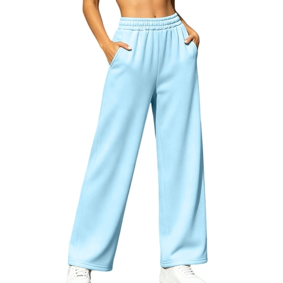 Maean Womens Fleece Sweatpants Fall Winter Warm Wide Leg Palazzo Long Pants Elastic Waist Sweat Pant
