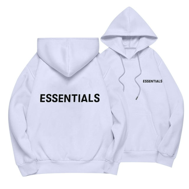 Chandail à Capuchon avec Imprimé de Lettres Essentials à l'Avant et à l'Arrière, Coupe Ample Décontractée, Manches Longues, Blanc 3TG