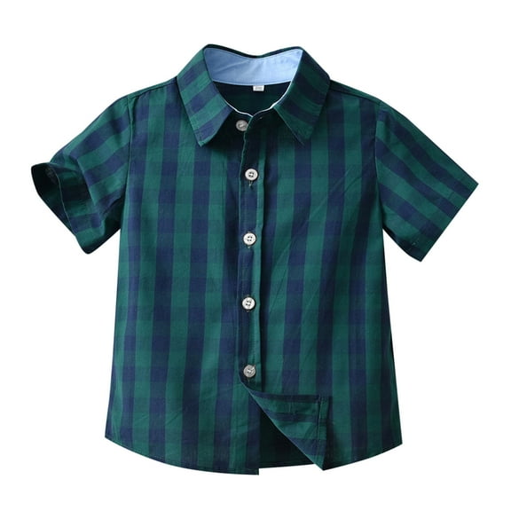 HUANBAI Boys' Plaid Short Sleeved Shirts Small And Medium Sized Childrens Summer Cardigan Dresses Formal Dresses Going Out And Being Handsome 18-24 Months