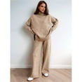 thumbnail image 6 of Womens Knit Lounge Set 2 Piece Sweater Top and Wide Leg Pants Soft Cozy Outfit for Fall Winter Camel Color L, 6 of 8