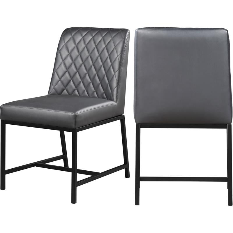 Meridian Furniture Bryce Quilted Gray, Set Of 2 Faux Matte Suede Leather Dining Chairs With Metal Legs