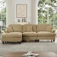 thumbnail image 5 of Newest 3 Seater Modular L Shaped Sectional Couch, Flared Arms, Removable Ruffles Pleats Skirts, Spindle Legs,Comfy Chenille 3-Seat Deep Seat Sofa, Movable Ottoman,Light Coffee, 5 of 20
