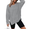 thumbnail image 3 of Oversized Sweatshirt for Women Waffle Knit Crewneck Sweatshirts Long Sleeve Side Slits Casual Pullover Tops, S-2XL, 3 of 6