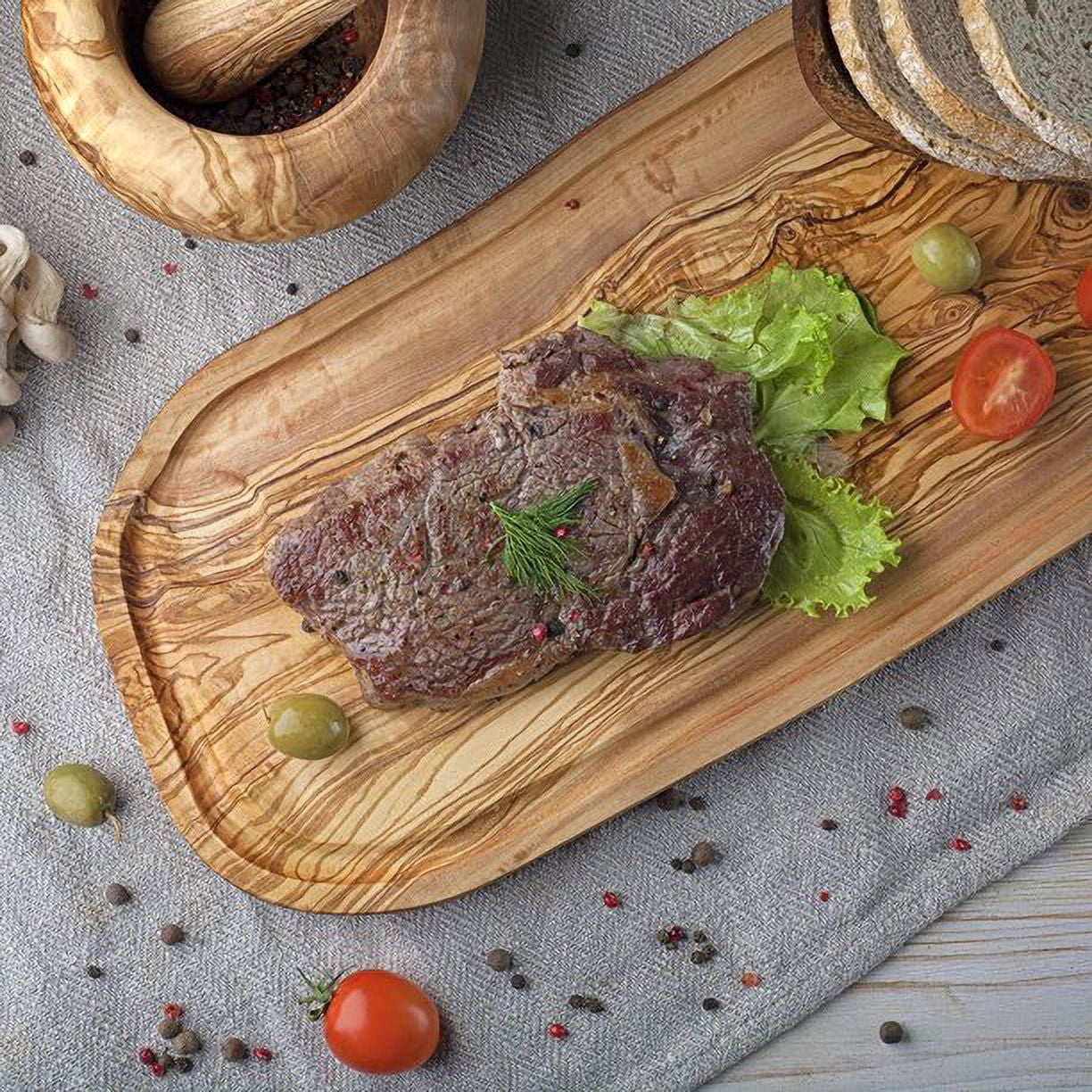 Olive Wood Cutting Board with Juice Groove - Wooden Chopping Board for Meat Cheese & Vegetables