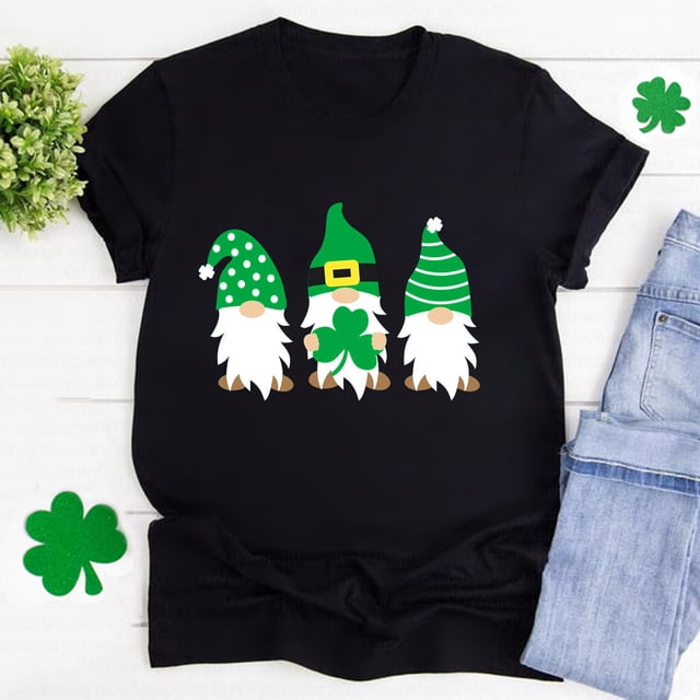 Meichang T-Shirts de la Saint-Patrick pour Femmes Col Rond T-Shirts de Vacances Trèfle Porte-Bonheur Graphique Hauts Manches Courtes Coupe Ample Hauts Saint-Patrick en Liquidation