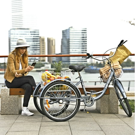 3-Wheeled Adult Tricycle with Foldable Basket, 24