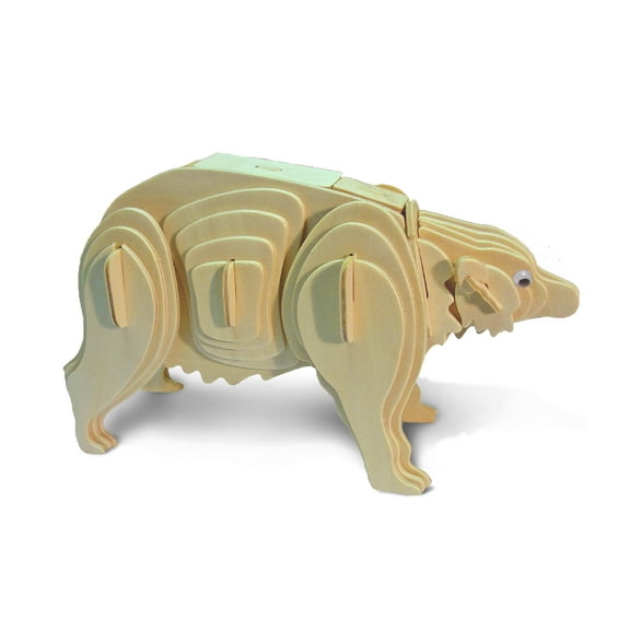 Puzzled 3D Puzzle Black Bear Wood Craft Construction Model Kit, Fun & Educational DIY Animal Wooden Toy Assemble Model Unfinished Crafting Hobby Puzzle, Build & Paint for Decoration 46 Pieces Pack