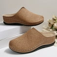 thumbnail image 2 of Brown Ladies Closed-Toe Slides Slip-On With Embroidered Detail And Wedge Heel, 2 of 9