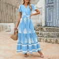 thumbnail image 3 of Summer Dresses for Women 2025, Women's Summer Print Pocket Short Sleeved Dress With Flowing Beach Dress(Light Blue,S), 3 of 8